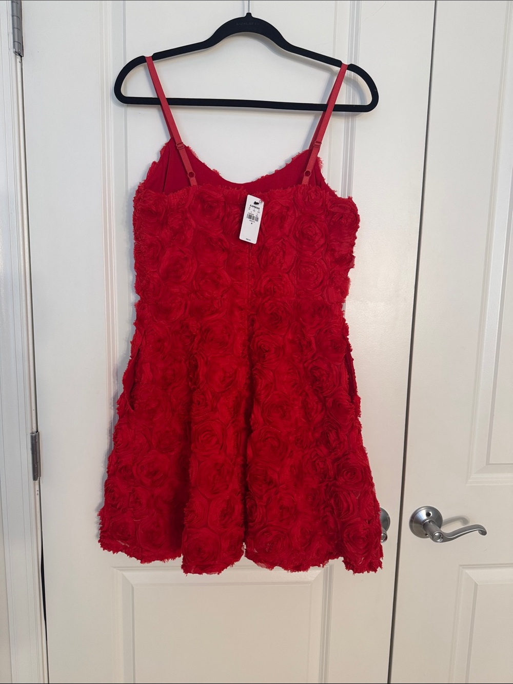 Express Red Floral Rosette Spaghetti Strap Dress - Picture 2 of 8
